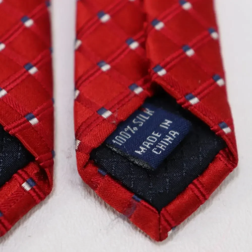 Jones New York Tie Mens 60 in Silk Red White Blue Micro Squares Diagonal Ribbed